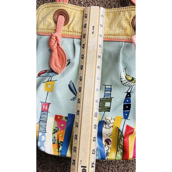 Fossil City Birds Coated Canvas /Leather Tote Shoulder Bag Dble Strap Large Fun - Picture 7 of 9